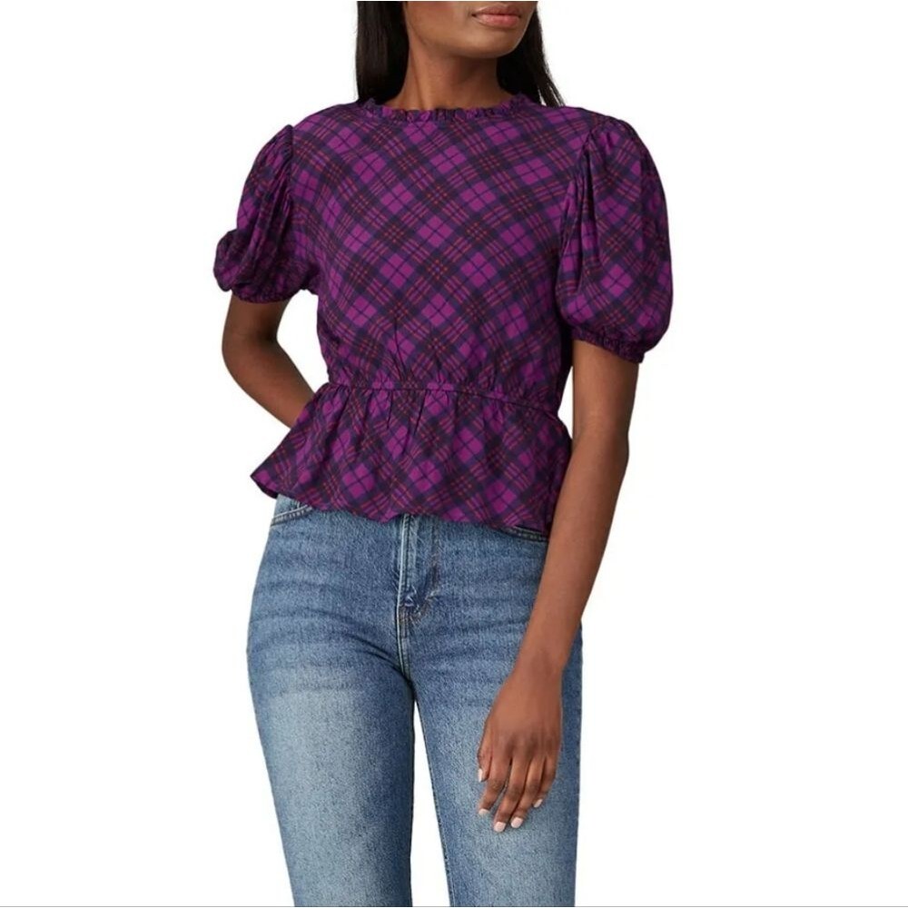 Rahi Purple Plaid Ruffle Blouse Size XS